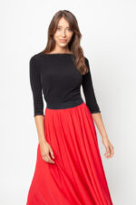 Black viscose blouse and Midi skirt First Rose Red by White Rvbbit